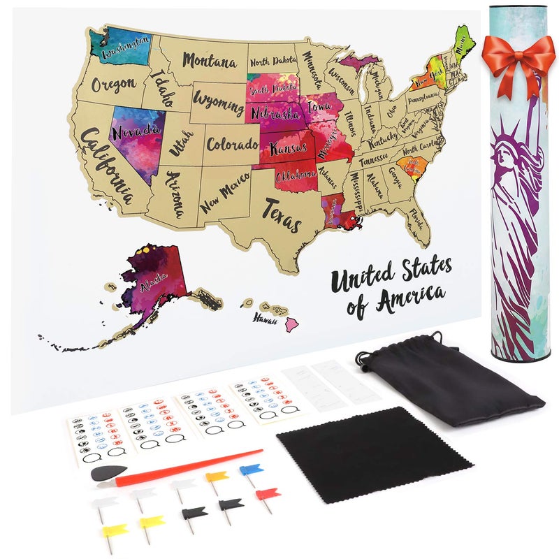 JARLINK Scratch Off USA Map Poster, 12x17 inches United States Map with Unique Accessories Set, Personalized Travel Poster, Gift for Travelers - Image 1